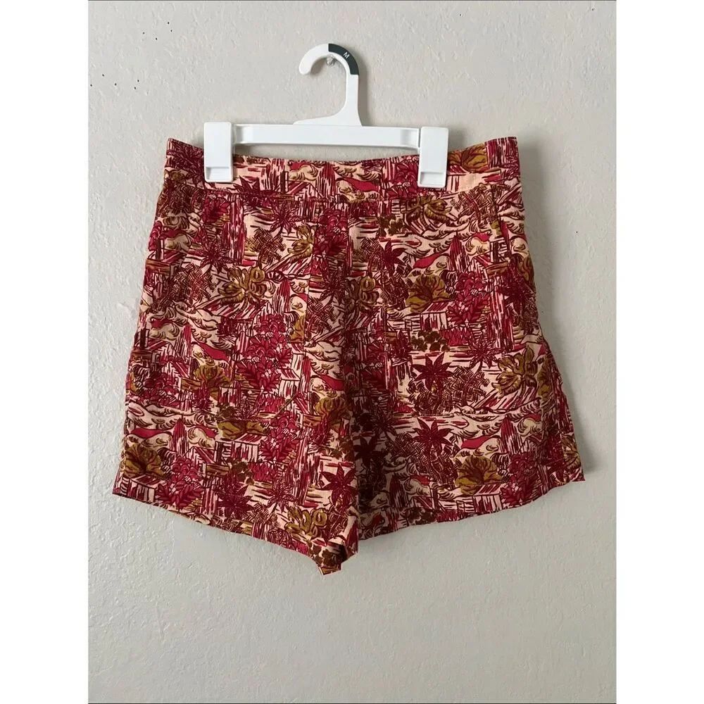 Like New! JOIE Linen Blend Red Floral Print Pull On Casual Shorts in Size S
